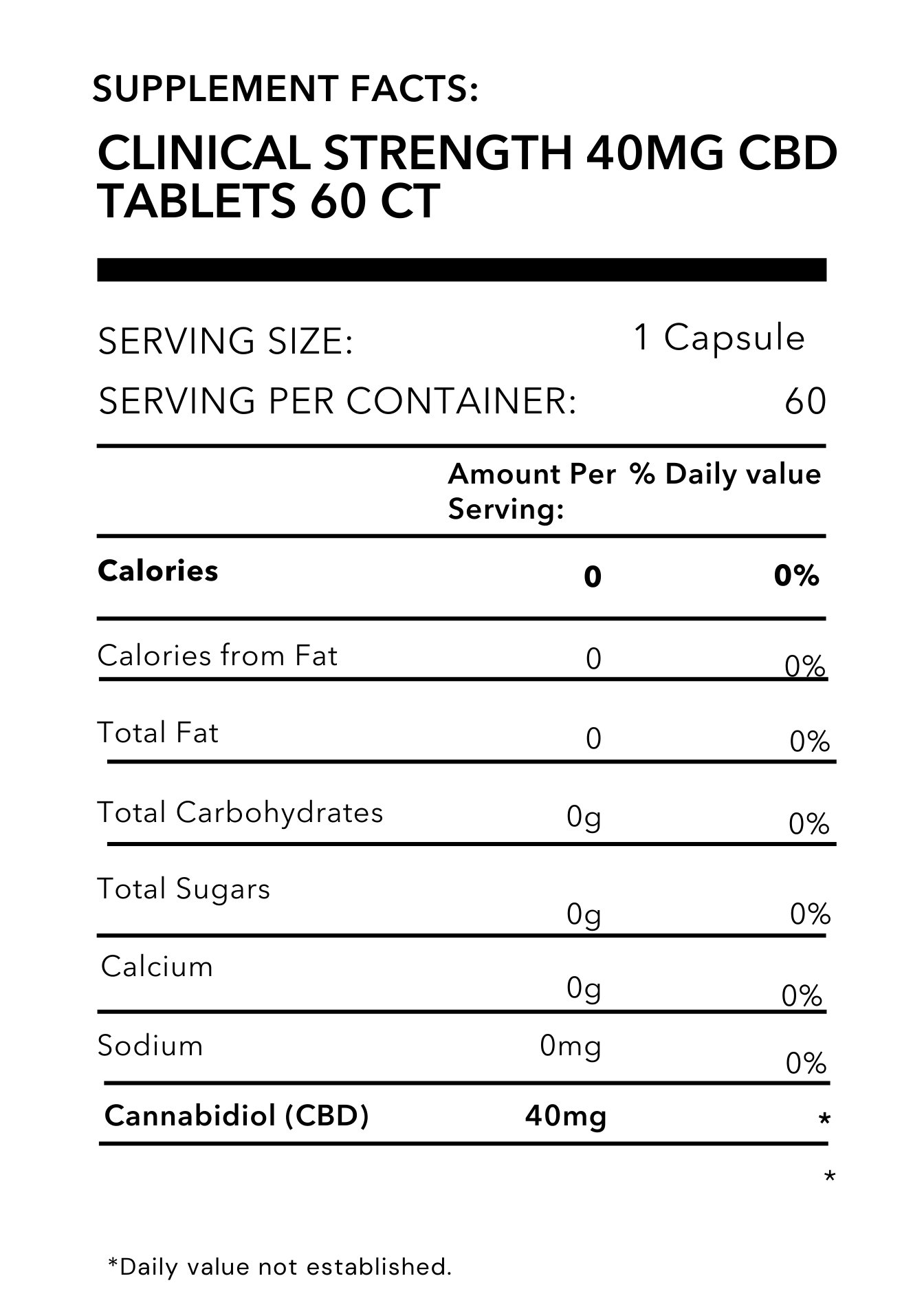 Clinical Strength 40mg CBD Tablets 60 ct