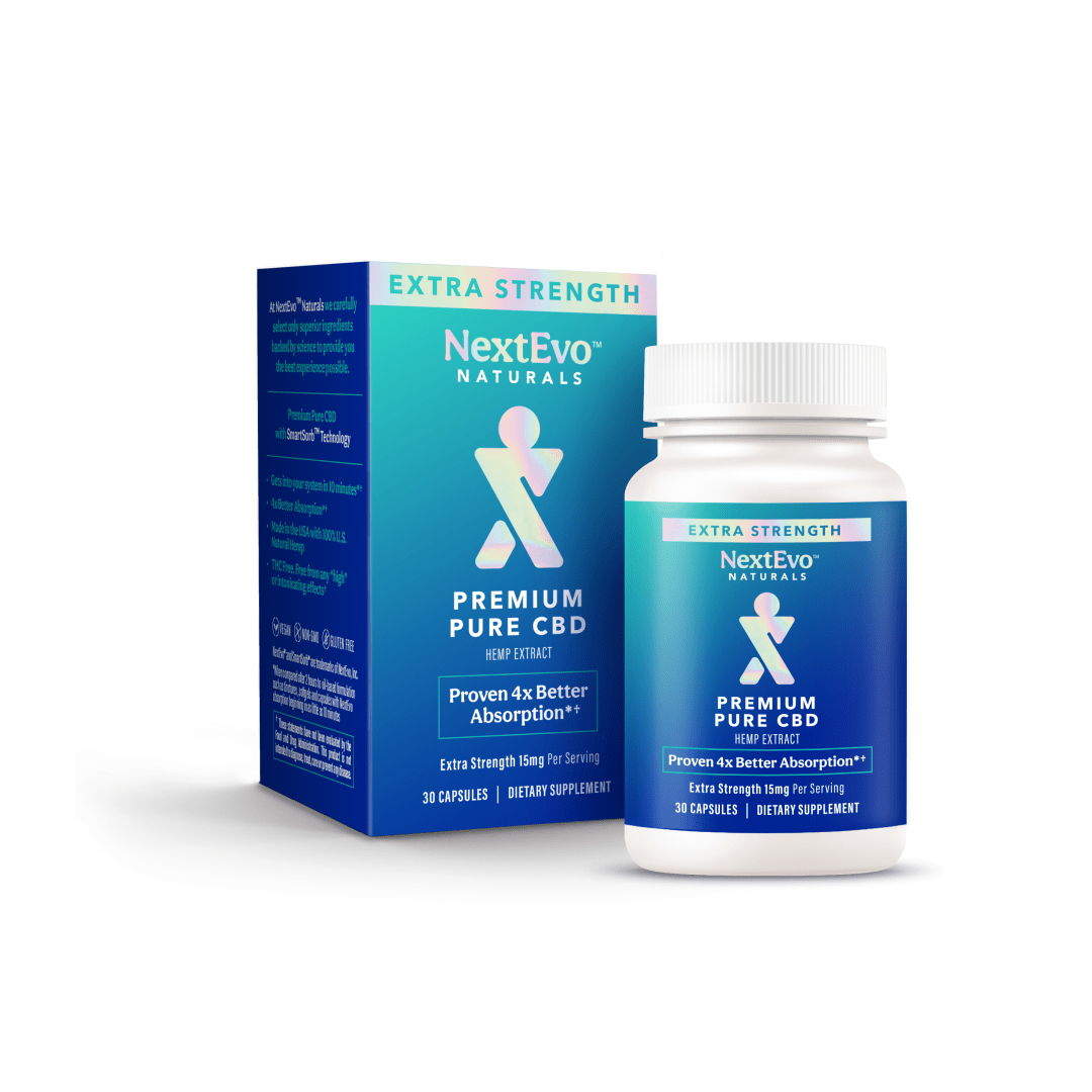 Premium Pure CBD Extra Strength Capsules Starter Pack 30 ct - NextEvo Naturals 4x Faster Absorption | Best CBD